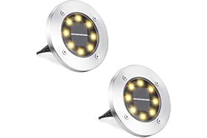 Joomer Luz Solar Exterior Jardin 8 LED 2 Pack Luces Solares de Tierra, Blanco Luces Solares led Exterior Jardin Impermeable Lampara Solare Suelo para Césped, Patio, Camino, Escalón, Entrada de Garaje