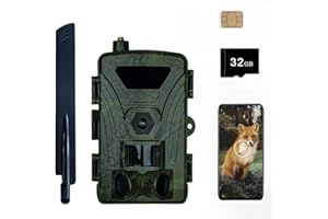 LMHOME 4G LTE - Telecamera per animali selvatici con scheda SIM, video 4K/60 MP, trasmissione telefonica, trasmissione dal vivo, sensore di movimento, visione notturna, tempo di scatto 0,1 s, telecamera per