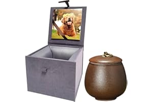 UMBERDOM Ceramic Pet Urn for Ashes, Dog Urn Cat Urn Handicrafted Ashes Keepsake Memorial Gift, Ashes Holder with Photo Display Box (Matte Brown, M Size)