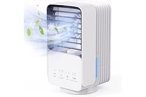 OMISOON Condizionatore Portatile, 800ml Raffreddatore d'aria, 4 in 1 Mini Condizionatore Portatile, 60°/120 Oscillazione, 3 Velocità, 2 Modalità Nebbia, Con Luce LED, Ideale per Casa, Ufficio