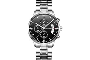 ROSEBEAR Herren Analog Quarz Uhr, Chronograph Mit Mehreren ZifferbläTtern 30M Wasserdicht Herren Businessuhr Edelstahlarmband