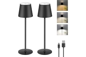 LIYABBER 2 Sztuk Ściemnialna Lampa Stołowe LED z Baterią, Bezprzewodowa Lampa Stołowe Dotykowa z USB-C, Metalowa Lampa Biurkowa z Akumulatorem LED Użytku Na Zewnątrz i Wewnątrz, IP44, 5600mah, 5W, Czarny