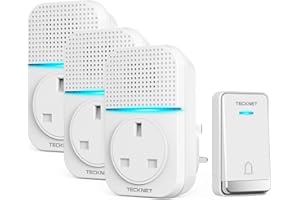 TECKNET Self-Powered Doorbell with 3 Receivers, IP65 Waterproof 1300ft Wireless Doorbell with 60 Chimes 5 Volume Levels, No Battery Required Plug in Boor Bell Kits with LED Light Flash for Home,White