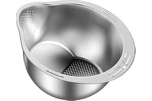 MagiDeal Bol de Lavage de Riz, Bol de Rinçage de Riz en Acier Inoxydable, Passoire à Riz avec Crochet, Panier égouttoir Polyvalent, Ustensile de Cuisine pour Légumes et Fruits, Petits Pois