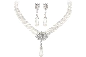 YONGHUI Women Charm Luxurious Crystal Rhinestone Pearl Necklace Earrings Set For Bride Princess Wedding Birthday Christmas Jewelry Gifts