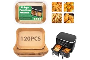 RHM Lot de 120 doublures en papier pour friteuse à air comprimé, 21,6 x 14,9 cm pour friteuse à air double avec 2 paniers, convient pour Ninja AF300UK, AF400UK T17088 et plus 7,6 l et plus double friteuse