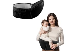 KASLAIDER Nero Hipseat Porta Bambino con Tasche, Ergonomico Hipseat Marsupio Portantina per Bebè, Regolabile Baby Carrier Seggiolino da Anca per Bambino Baby Neonati da 0-36 Mesi