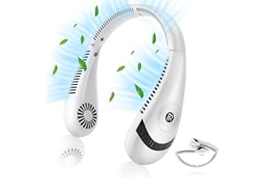 AngLink USB Ventilator - Portable Nackenventilator mit LED-Display, Faltbar Hals Fan 5000mAh Akku, 3 Stufen, für Outdoor Küche Büro Camping Reisen丨 Weiß