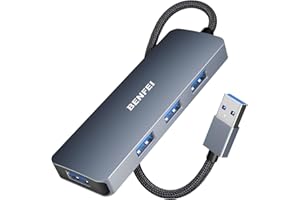 BENFEI USB Hub, Ultra-Slim USB 3.0 Hub Usb 4 Ports Compatible for MacBook, Mac Pro, Mac Mini, iMac, Surface Pro, XPS, PC, Flash Drive, Mobile HDD[Aluminium Shell&Nylon Cable]