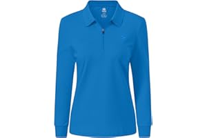 AjezMax Polo Femme Shirt Manches Longues Coton Sport Polo Golf Tops avec Zippé