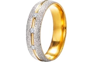 NUNCAD Anello Coppia Uomo Donna in Acciaio Inossidabile con/senza Zirconi, Anelli Sabbiati Oro Fede Nuziale per Fidanzamento Anniversario di Matrimonio, Taglia 11.75-24.5