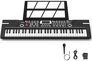 AUNGUUK Digital Piano Klavier 61 Tasten & Noten Notenständer-Tragbares Elektronisches Keyboard-Musikinstrument mit Lautsprechern und Unterrichtsmodi,Begleitautomatik Geeignet für Anfänger/Erwachsene