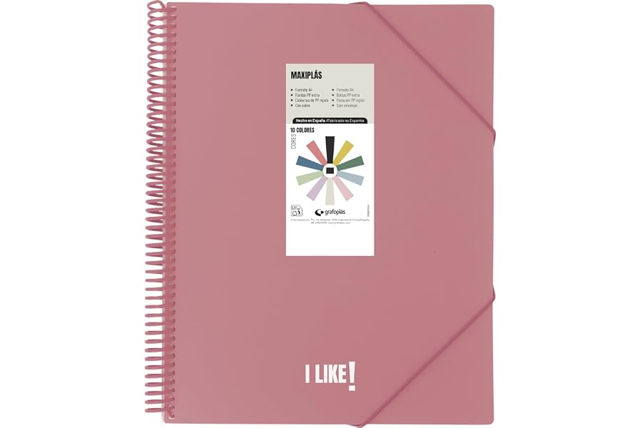 Grafoplas - Carpetas de Fundas Plastico a4, Maxiplas Like, Rosa, 60 Fundas Transparentes, Espiral PVC, Perfecta para Archivar