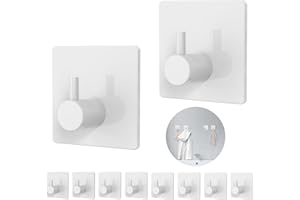 Aikzik 10 Pack Self Adhesive Hooks, Plastic Sticky Hook Heavy Duty, Over 8kg Load - Hooks for Hanging for Towel, Coat, Key, Stick on Bathroom, Kitchen, Door and Wall, White