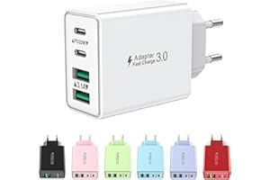USB C Ladegerät, 4-Ports USB Stecker Schnellladegerät Mehrfach Netzteil USBC Fast Charger PD Power Adapter Ladestecker USB Schnellladen für iPhone 16 15 14 13 12 11 Pro Max, iPad, Samsung,Handys