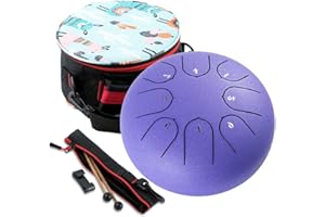 JAVIK Steel Tongue Drum 6 Inch 8 Notes: Hand Pan Drum Sound Healing Instruments C Key - Percussion Instrument with Mallets, Bag, Finger Cover, Music Book for Meditation Yoga Musical Education