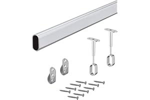 GEDOTEC Barra Ropa Armario OVAL - Perchero Metalico para Colgar Ropa y Cortinas en Ropero, Mueble, Dressing con 2 Soportes de Techo y Pared | 1 Juego Completo - Tubo de Acero Cromado 30 x 15 x 2000 mm