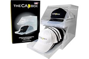 THE CAP BOX The CapBox 2.0 (2 Pack Clear) Hat Organizer for Baseball Caps, Stackable Sliding Tray Hat Rack Holder Hanger Cap Storage Container 2 Yr. Warranty Anti Tilting & Tray Stopper