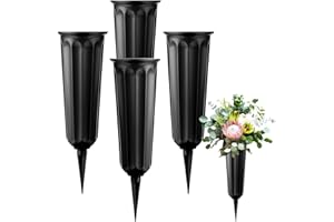 TANGHSE 4Pcs Grave Vases with Spikes - Memorial Grave Flower Pots Black Strong Plastic Flower Holders Cemetery Ornaments Fresh or Artificial Flowers Vases for Headstone Graveside