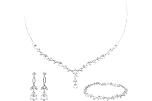 YOLEV Set di gioielli in argento da donna, elegante collana con fiore di cristallo, orecchini pendenti a goccia, set di braccialetti con zirconi cubici e strass, set di gioielli da sposa per spose