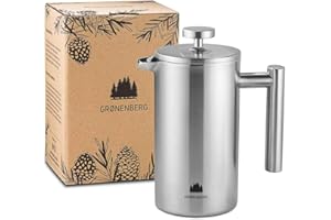 Groenenberg Cafetera francesa I Prensa francesa con filtros de repuesto I French Press 1 litro I Cafetera embolo en acier inox con función térmica