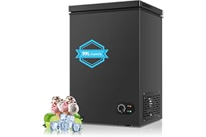 FOHERE Freestanding Chest Freezer 99 Litre Capacity, Adjustable Feet & 7- Level Temperature Controls, Ideal for Kitchens, Outbuildings & Garages, 4 Star Freezer Rating, New Black