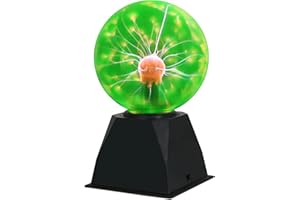 Lumiup Plasma Ball, 5 Inch Green Sound & Touch Sensitive Plasma Lamp with Plug in Cord, Glass Ball Light for Kids, Christmas, Party, Bedroom, Decoration