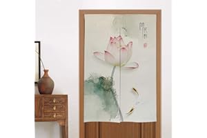 Liveinu Linen Rideau De Porte Japonais Noren Rideau Japonais Noren avec Barre Extensible Tension Fenêtre Rideaux Panneau Tenture Tapisserie Décoration 85x170cm Style 1