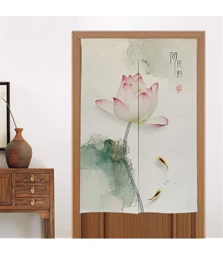 Rideau Noren Japonais 80x120cm Grue Bambou - Coton Lin Porte Cuisine Décoration