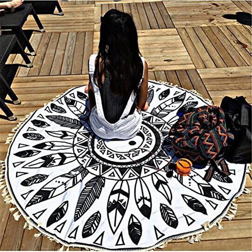 JOYBUY Tai Ji Printed Beach Towel Cover Up Round Large Tassel Bath Towel Sun Block Shawl Yoga Mat