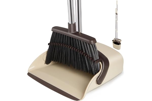 XXFLOWER Broom and Dustpan Set, Dustpans with Broom Combo for Home, Heavy Dust Broom and Dustpan Combo, Long Handle Dust Pan and Broom Set for Kitchen, Office, Pet Hair,Beige, Pack of 1