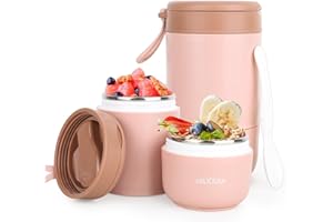 XCRPRT Tazza di Muesli, Tazza da Cereali con Cucchiaio, Tazza per Yogurt in Acciaio Inox, Contenitore Termico a Doppio Strato Yogur, Contenitore Termico per Alimenti, Ermetico e Termoisolante(Rosa)
