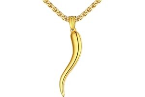 U7 Collana con Ciondolo Corno Italiano in Acciaio Inossidabile Placcato Oro Nero Blu Collana Cornicello Portafortuna Con Catena Acciaio Inossidabile Regalo per Uomo e Donna