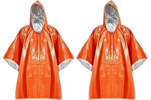 Tabanzhe 2PCS Emergency Survival Poncho- Foil Therma Blanket Set with Hood Waterproof Windproof Heat Retention Survival Ponchos for Outdoor Activities Camping Hiking(Orange)