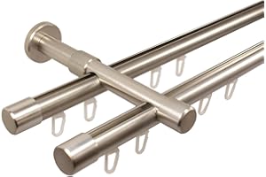 iso-design Gardinenstangen Innenlauf 2-läufig 20 mm Farbe Edelstahl, Endstück Kappe, 160 cm