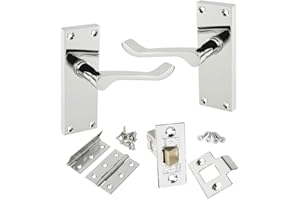HANDLESTORE Victorian Scroll Door Handle Pack – Polished Chrome Finish, Pair of Handles with 2.5" Tubular Latch & 3" Hinges