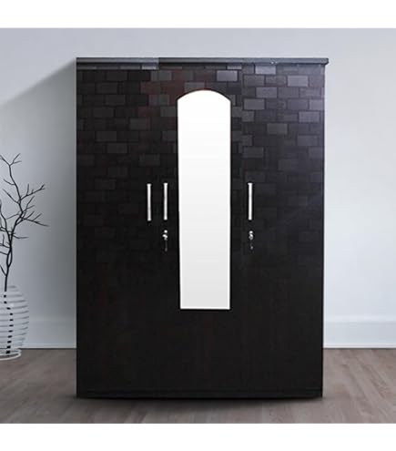SAVERSCHOICE Engineered Wood Wardrobe with Mirror Brown ,3 Doors