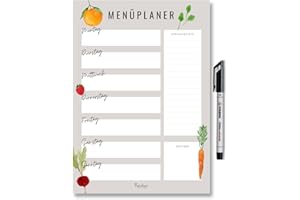 PAPERLANE BY ESSI Magnetischer Menü Planer mit Einkaufsliste für Familien, DIN A4 abwischbarer wiederverwendbarer Wochenplaner für Meal Planning und Meal Prepping, Speiseplan für Kühlschrank (Magnetisch inkl. Stift)