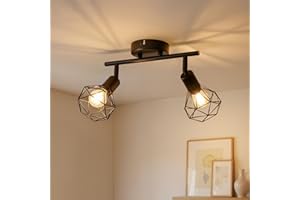 ‎GR4TEC Gr4tec Deckenstrahler 2 Flammig, Vintage Deckenlampe Strahler E14, Retro Deckenleuchte Spots Schwarz, Metall Deckenspots Wandstrahler für Küche Flur Büro Schlafzimmer, Ohne Leuchtmittel