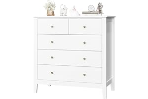 ‎FOREHILL FOREHILL Komoda do sypialni biała, komoda z 5 szufladami, Szafka do przechowywania, 80x40x80cm