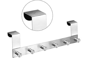 qobobo Edelstahlhaken Türgarderobe Kleiderhaken Türhakenleiste Garderobenhaken 6 Reihe Haken ohne Anlage der Wandbefestigung(für die von weniger als 42 mm Türdicke)