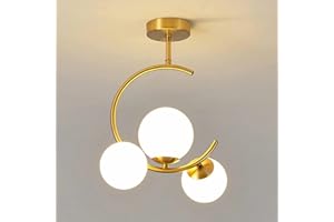 ‎FRIDEKO HOME FRIDEKO HOME Modern Deckenleuchte Gold,Deckenlampe E27 mit 3 Matt Glas aus Lampenschirm Hängelampe für Badezimmer Esszimmer Schlafzimmer Wohnzimmer Küche Flur(Mit 3 G9 Glühbirne)