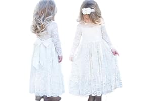 CQDY Vestidos de Flores para Bodas Vestido de Encaje de Flores para niñas Vestido de Flor Blanca Vestido de Dama de Honor Bautizo con Lazo Grande