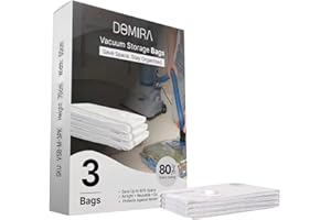 Domira Vacuum Storage Bags – Space Saver Bags For Clothes, Duvets, Travel – 3/9/12 Pack Variations – Airtight Compression Seal – Reusable, Heavy Duty Vacuum Bags (3, M)