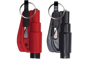 GXGM 2 pièces Coupe-ceinture de sécurité pour voiture, Brise-Vitre et Coupe-Ceinture,Moderne Unisexe Adulte-Vitre,Key Ring Cutter（Rose et Nero）