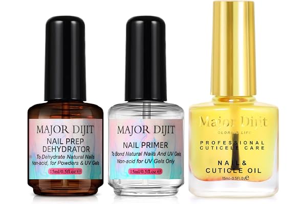 Major Dijit Nail Dehydrator and Nail Primer with Cuticle Oil Set,Natural Nail Prep Dehydrate and Acid-Free Primer for Gel Nail Polish,15ML 3PCS (Rose)