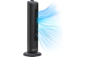 Amazon Basics 28" (71 cm) 60-Degree Oscillating Tower Fan for Bedroom, Living Room, Office, With 3 Speeds, Intuitive Mechanical Control, Matte Black, 35W, 27.8" x 9.4" x 9.4" (71 cm x 24 cm x 24 cm)