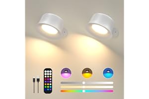 FULEN Wall Lights, LED Wall Lamp with RGB 18 Colors, 3200mAh Rechargeable Battery Operated, Touch and Remote Control, Dimmable Wireless Wall Sconces for Bedroom Indoor, 360° Free Rotation, 2 Pack