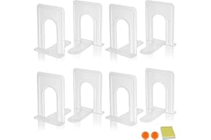DIFIT Metal Bookends, 4 Pairs (8 Pieces), White, Alloy Steel, Book Holder for Books, Magazines, DVDs, Office/Home/Classroom