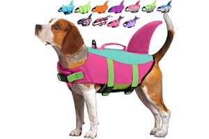 EMUST Dog Life Jacket, Ripstop Dog Lifesaver Vests with Rescue Handle for Small Medium and Large Dogs, Pet Safety Swimsuit Preserver for Swimming Pool Beach Boating (XS,PinjiePink)